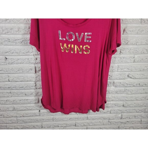 Lane Bryant Women Top 18 20 Plus Tee Short Sleeve Pink Love Wins PIN29E - Picture 4 of 8